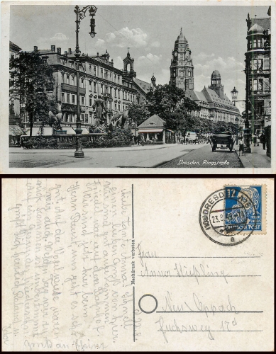 Dresden Ringstrasse corner Pragerstrasse o August 23, 1949 AK around 1930