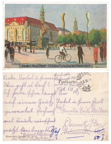 Dresden Rotax-Freilauf Wanderfahrt Kuenstlerkarte Beutner o 1930