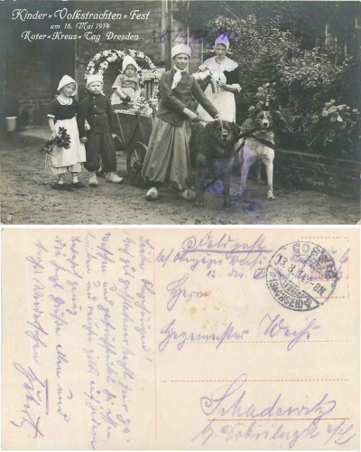 Dresden Roter Kreuz Tag 16. Mai 1914 Kinder Volkstrachten Fest Hundegespann Bild 3