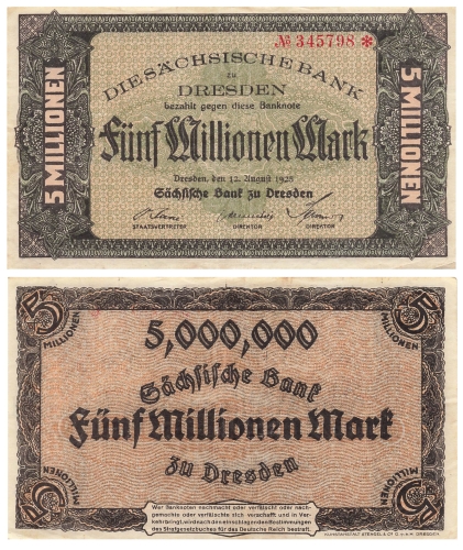 Dresden Saxon Bank Five million marks August 12, 1923 emergency money