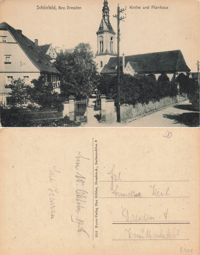 Schoenfeld-Weissig Dresden Kirche und Pfarrhaus gebraucht 1926