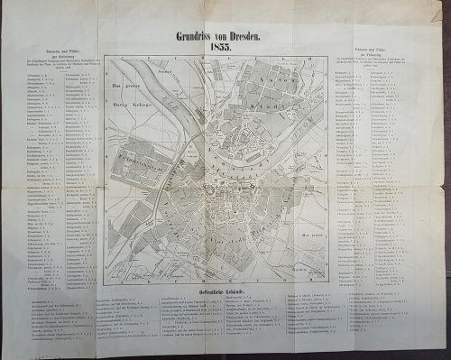 Dresden Stadtplan 1855 mit Strassenverzeichnis