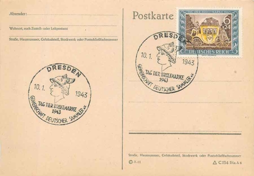 German Reich Michel 828 FDC special cancellation Dresden Stamp Day 10.1.1943