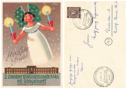 2nd Dresden Christmas Fair 1946 with Striezelmarkt special cancellation December 22, 1946