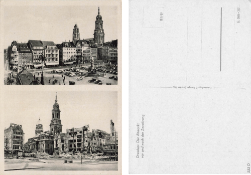 Dresden Altmarkt before and after its destruction in World War II * 1953 ​​​​​​​Verlag Hunger 333 D