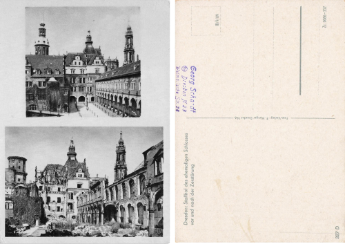 Dresden Stallhof vor und nach der Zerstörung im 2 WK * 1953 ​​​​​​​Verlag Hunger 327 D 