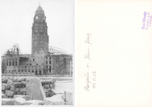 Dresden Town Hall from Pirnaischer Platz destroyed in WWII 1952