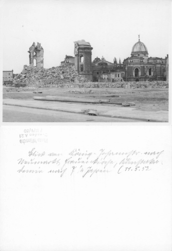 Dresden Neumarkt with Frauenkirche destroyed in World War II, 1952