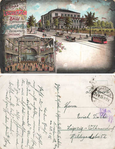 Zschertnitz Dresden Konzert und Ball Etablissement Paradiesgarten Litho o 1919