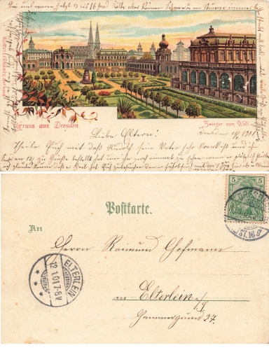 Dresden Litho Zwinger Künstlerkarte 4018 o 11.1.1901