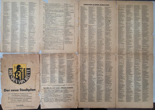 Dresden from today city map around 1946 with renamed and destroyed streets