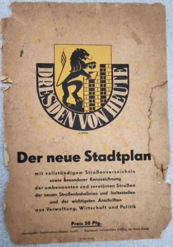 Dresden from today city map around 1946 with renamed and destroyed streets