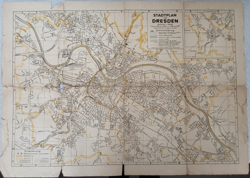 Dresden from today city map around 1946 with renamed and destroyed streets