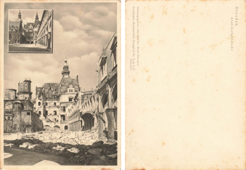 Dresden Stallhof before and after the destruction in WWII * 1950 Verlag Stengel