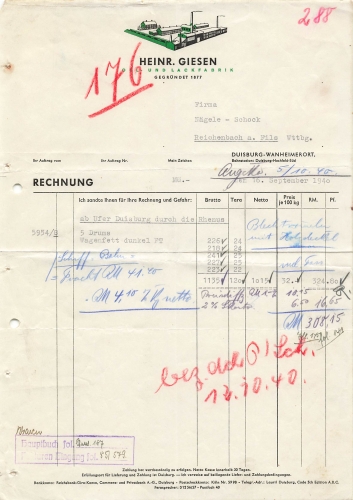 Duisburg Wanheimerort Heinr Giesen Oil and Lack factory letterhead 1940