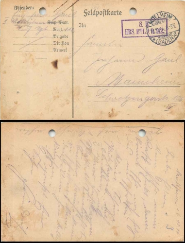 Ers. Batl. I. R. 112 Feldpost 18.10.1914