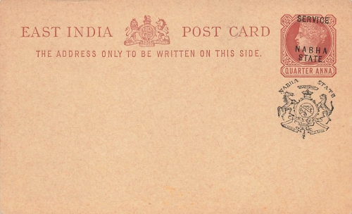 East India Post Card Service Nabha State Quarter Anna Ganzsache 1890