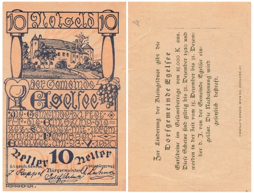 Egelsee Krems an der Donau 10 Heller 1920 Notgeld