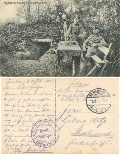 Abgedeckter Eingang zum Schützengraben 1.Weltkrieg Frankreich Feldpost o 13.2.1916