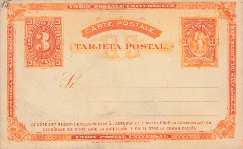 El Salvador Tres Centavos Ganzsache 1890 *