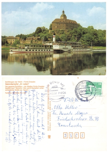 Elbe steamship "Dresden" board stamp MS Wilhelm Pieck o June 3, 1987