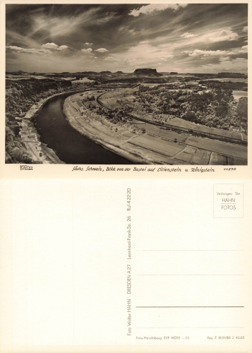 Sächsische Schweiz  von der Bastei auf Lilienstein und Königstein * 1965 ​​​​​​​Verlag Hahn-Foto11570