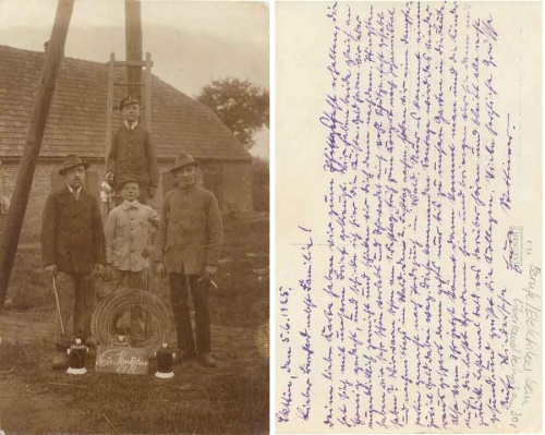 17111 new Kenzlin electrician at the construction of the overhead line real photo card gebr. 5.6.1925