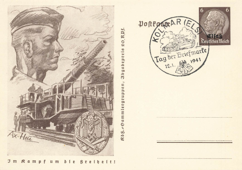 Elsaß 6 Pfennig Hindenburg Ganzsache P242 Im Kampf um die Freiheit Flak o Kolmar Tag der Briefmarke 1941