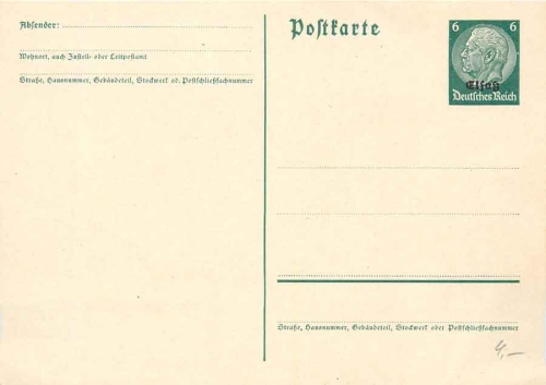 German Empire Alsace postal stationary 6 Pfennig Hindenburg *