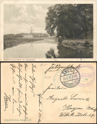 Emden Kommando der XV. Torpedoboots Halbflottille o 24.5.15, Zensurstempel