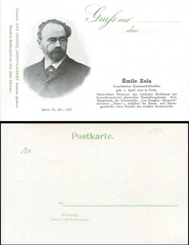 Emile Zola writer Series D No. 105 * ca. 1900