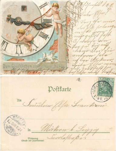 Angel with a clock "No hour strikes the lucky one" o 12.10.1901