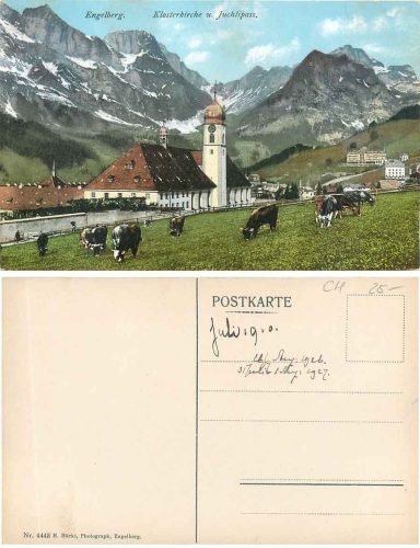 Engelberg, Klosterkirche und Juchlipass, Kühe, * ca. 1910
