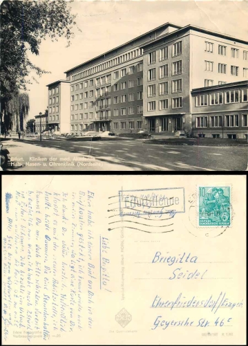 Erfurt-Henne country postmark on postcard Erfurt Klink o 9.9.1960
