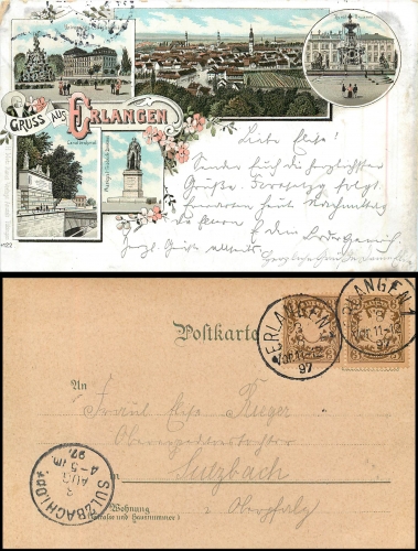 Erlangen color litho card o 3.8.1897