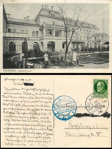 Erlangen Women's Clinic Censorship Mail (Strasbourg Alsace) o December 20, 1915