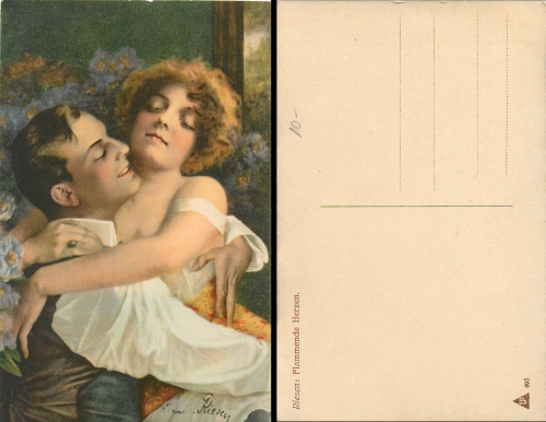 Flaming hearts artist card sig. Giant * around 1910