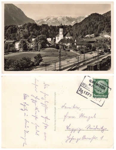 82438 Eschenlohe railway postmark Garmisch Munich train 1370 May 3, 1937