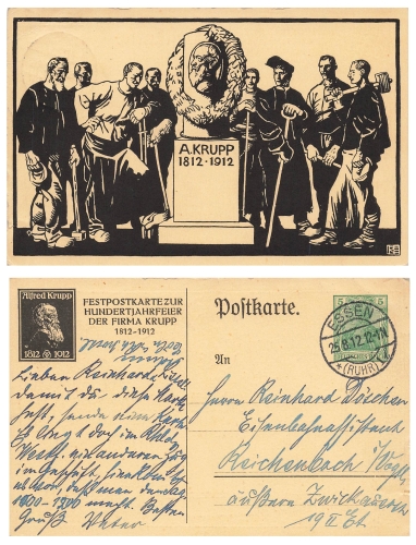 Essen celebratory postcard for the centenary of the Krupp private postal stationery o August 25, 1912
