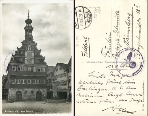 73728 Esslingen Old Town Hall Field Post Reserve Hospital o August 14, 1941