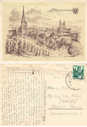 Esslingen Künstlerkarte Schäfer-Grohe o 26.9.1949