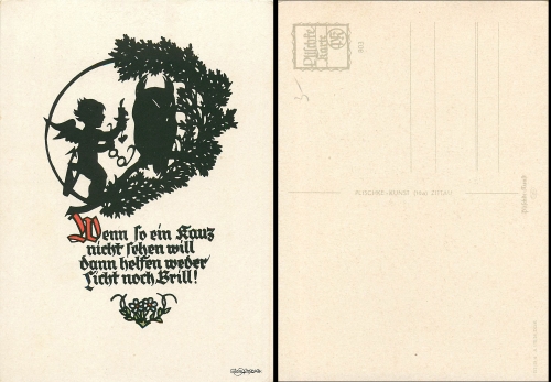 Owl Kauz Plischke silhouette card 803 *1958