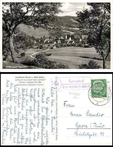 Eutendorf country postmark o 21.07.1956