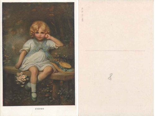 Kinder Künstlerkarte Mädchen Evchen Blumen * ca. 1920