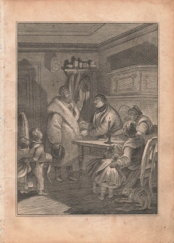 Family at the table original steel engraving around 1860