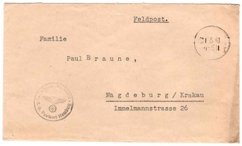 Field post letter WW II field post no. 38512 Lft. G. Hamburg post office silent stamp 1.6.1940