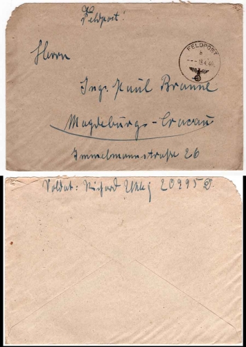 Field post number 20995 D Field post stamp 13.4.1940 ​​​​​​​​​​​​​​probably Staff III Infantry Regiment 385