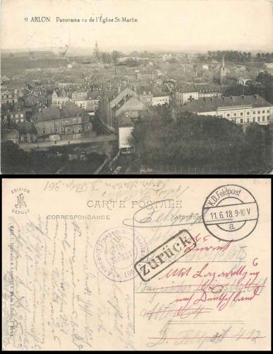 Telephone department 105 field post 11.6.1918 on AK Arlon