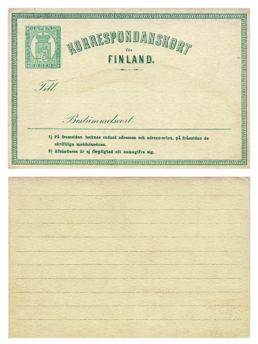 Finland Suomi 8 Pen Korrespondanskort Ganzsache um 1871