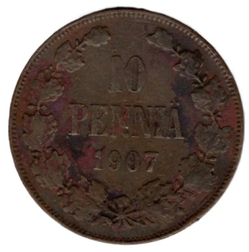 Finnland 10 Penniä 1907 Nikolaus II. von Russland